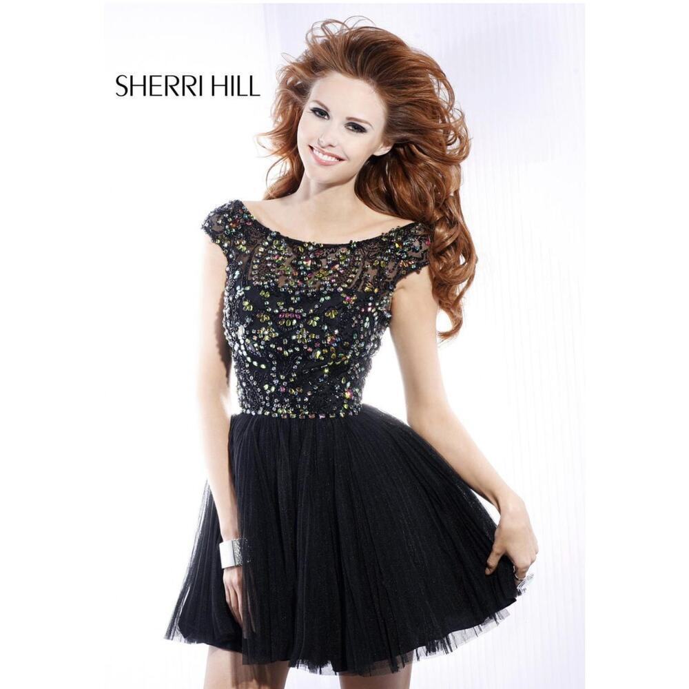 Sherri Hill Black and Multicolor Midi Dress